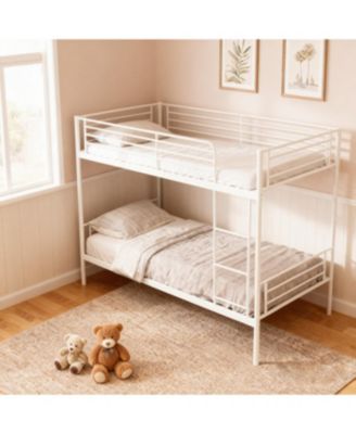Streamdale White Twin Over Twin Metal Bunk Bed with Ladder, Storage, Noise-Free