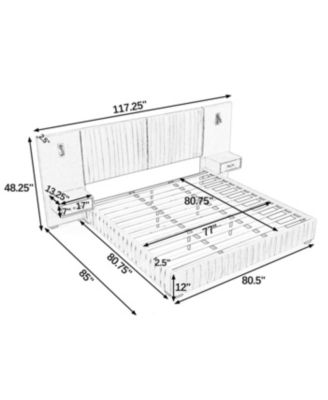 Streamdale King Size Chenille Upholstered Bed Frame with Pleated Design - Beige