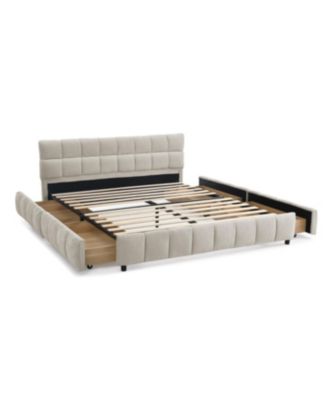 Queen Size Chenille Upholstered Bed with Storage Drawer