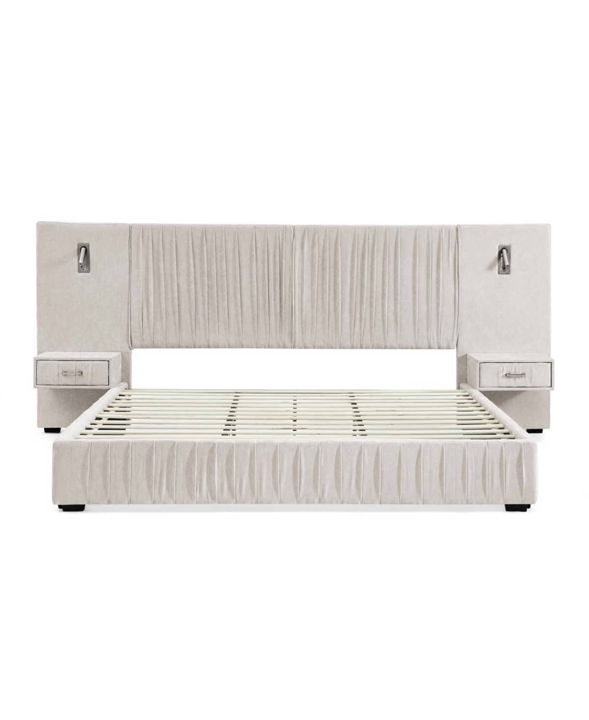 Streamdale Furniture Streamdale Queen Size Chenille Upholstered Bed Frame with Pleated Design - Beige