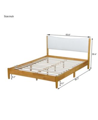 Queen Size Solid Rubber Wood Bed with Boucle Headboard, Beech White