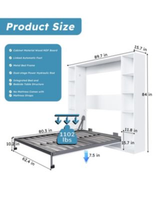 Streamdale Queen Murphy bed, foldable wall bed with storage cabinet, white