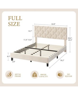 Upholstered Bed with Adjustable Headboard, Heavy-Duty Platform Frame, Strong Wood Slats, Noise-Free, No Box Spring Required