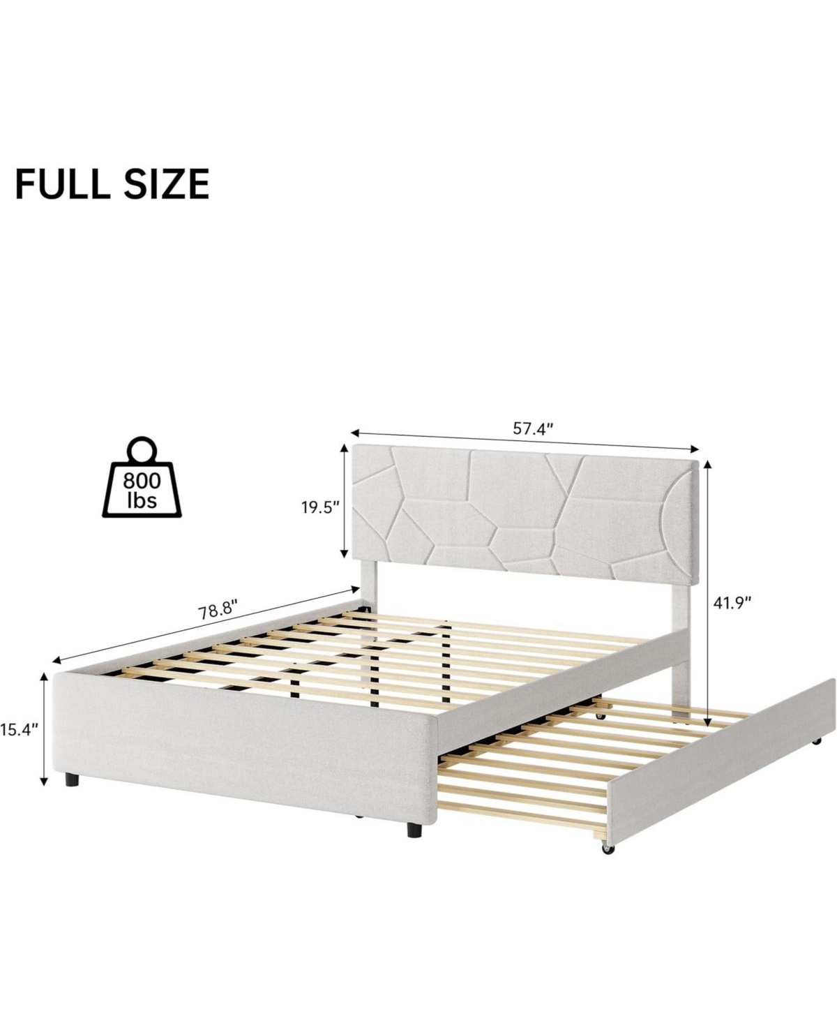 gaomon Upholstered Trundle Bed Twin/Full with Pull-Out Platform, Wood Slats, Space-Saving Bed for Guest Rooms, Bedrooms, or Living Rooms