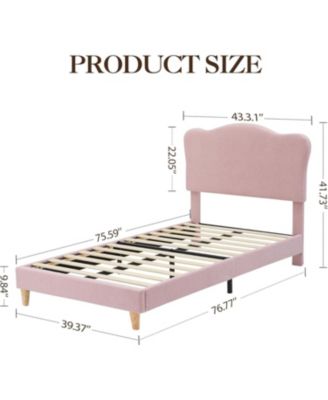 Bed Frame for Kids, Upholstered Platform Bed with Cute Boucle Velvet Headboard for Girls, No Box Spring Needed, Easy Assembly