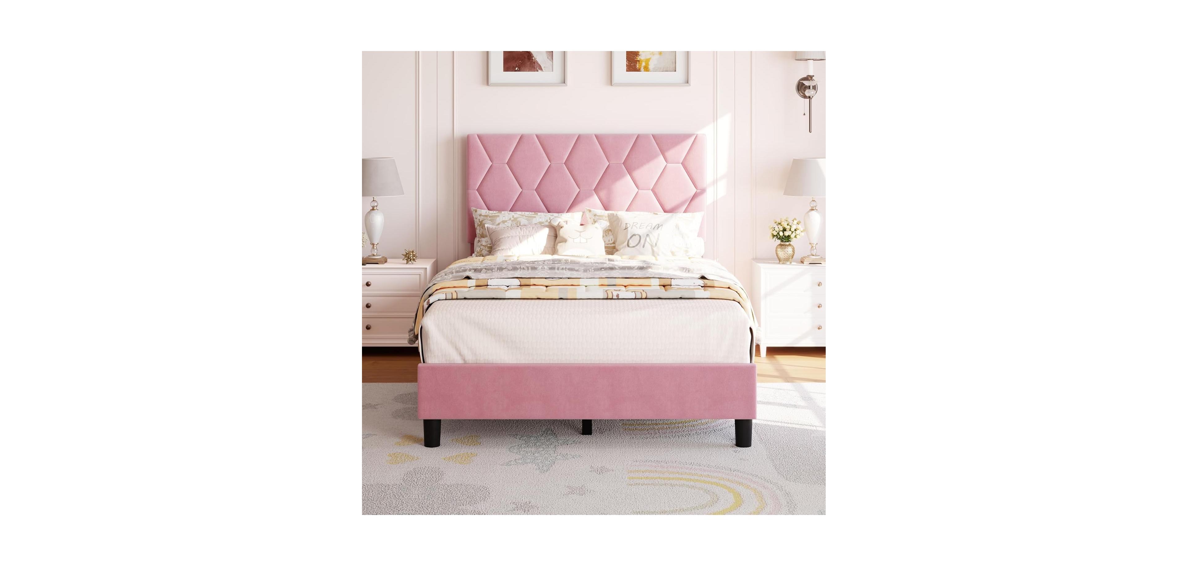 gaomon Platform Bed Frame with Upholstered Headboard, Wood Slats Support, No Box Spring Needed, Noise-Free & Easy Assembly
