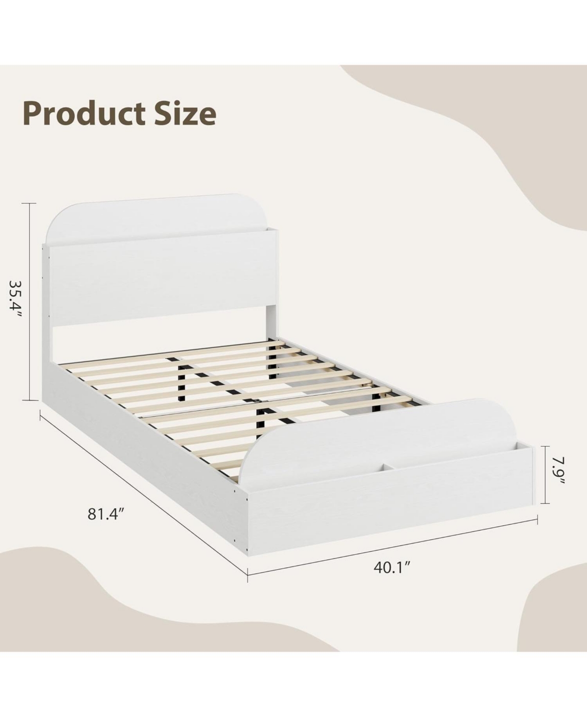 gaomon Twin Size Bed Frame, Wooden Storage Headboard, Low Platform, No Box Spring Needed, Sturdy Slats
