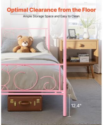 Metal Canopy Bed with Headboard and Four Poster Frame.