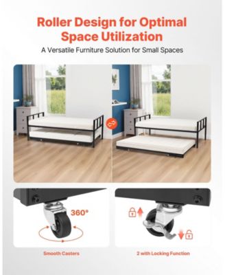 Daybed with Metal Frame, Pull-Out Trundle, and Strong Slats