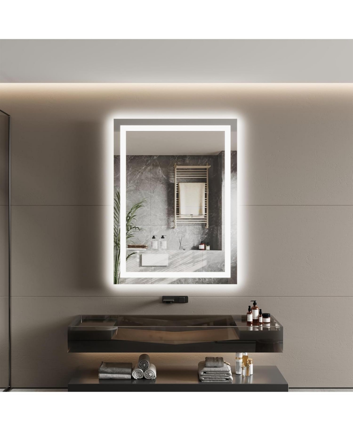 gaomon 40x32 Led Lighted Anti-Fog Dimmable Bathroom Vanity Mirror with Front & Backlit for Wall