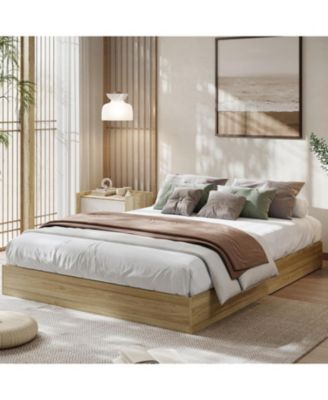 Full Size Wood Platform Bed Frame, No Headboard, Wood Slat Support, No Box Spring Needed, Burlywood