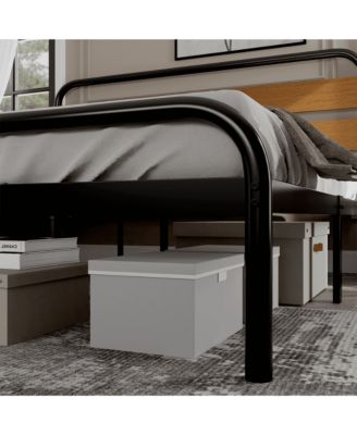 King Size Metal Platform Bed Frame with Wooden Headboard Heavy Duty Noise-Free Underbed Storage Rustic Light Brown