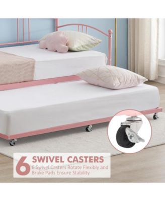Twin Size Metal Daybed with Pull-Out Trundle, 6 Casters and Steel Slat Support, No Box Spring Needed
