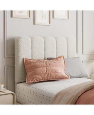 Twin XL Bed Frame Boucle Upholstered Wave Headboard Low Profile Kids Girls Boys Wooden Slats No Box Spring Beige