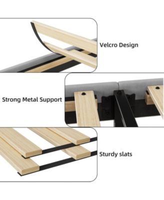 Full Size Upholstered Bed Frame Wingback Headboard Velvet Platform No Box Spring Needed Durable Wood Slats Light Grey