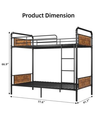 Twin Over Twin Heavy Duty Metal Convertible with Guardrail and Ladders, No Box Spring Needed, Bunk Bed