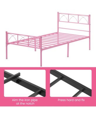 Twin Bed Frame with Headboard, 12.2" H Metal Platform Bed Frame