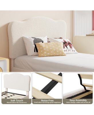 Twin XL Size Bed Frame for Kids with Scallop Headboard, Cute Velvet Twin XL Bed for Girls, Boys, Sturdy Platform Bed