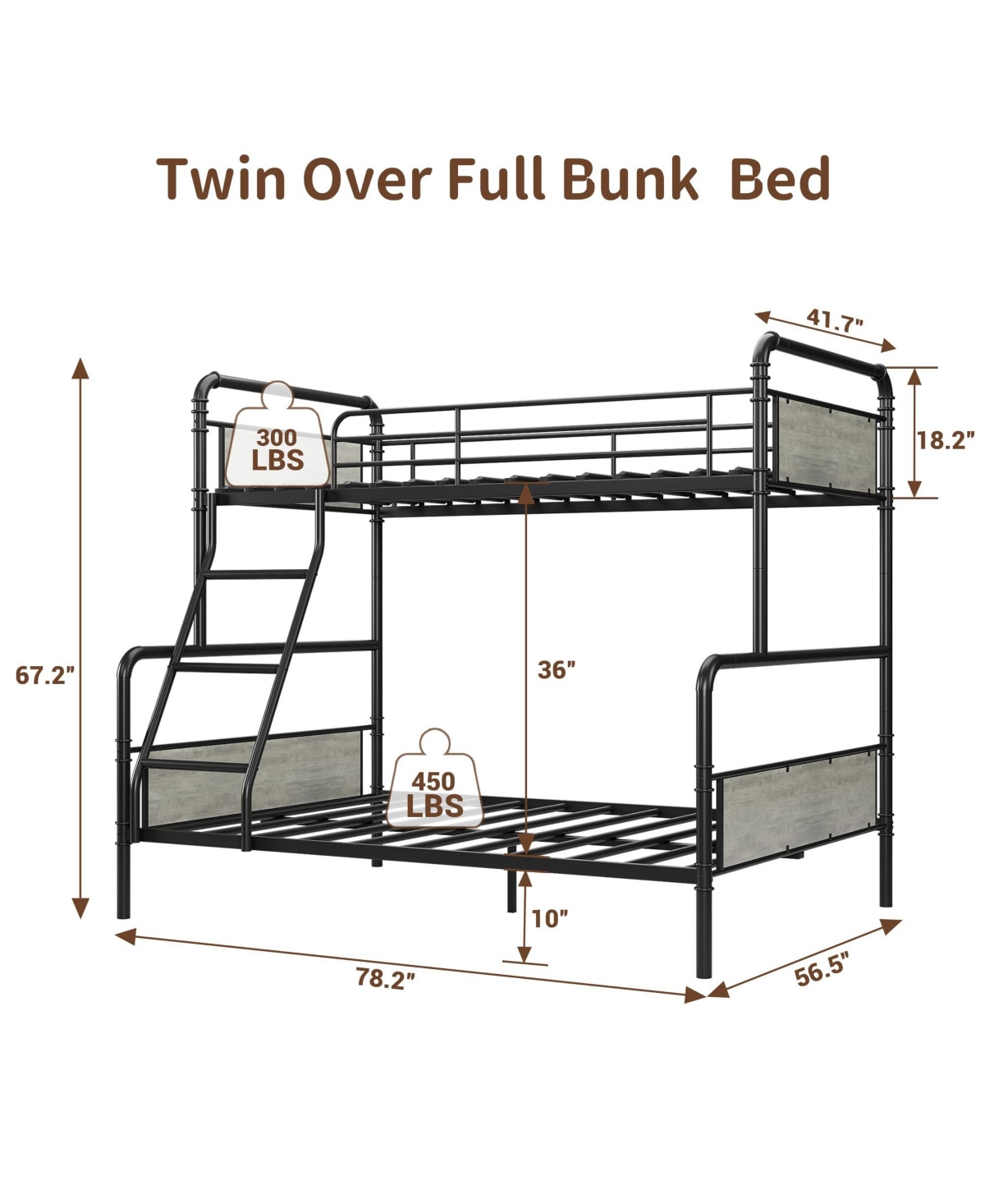 gaomon Bunk Bed Twin Over Full Size with High Guardrail and Ladder,Twin Size Convertible Metal Bunk Beds