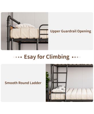 Bunk Bed Twin Over Full Size with High Guardrail and Ladder,Twin Size Convertible Metal Bunk Beds