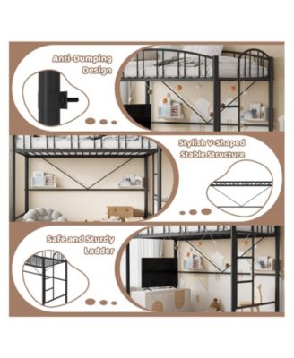 Loft Bed Twin Size, Heavy Duty Metal Loft Bed Frame with Arched Guardrail and Safety Ladder