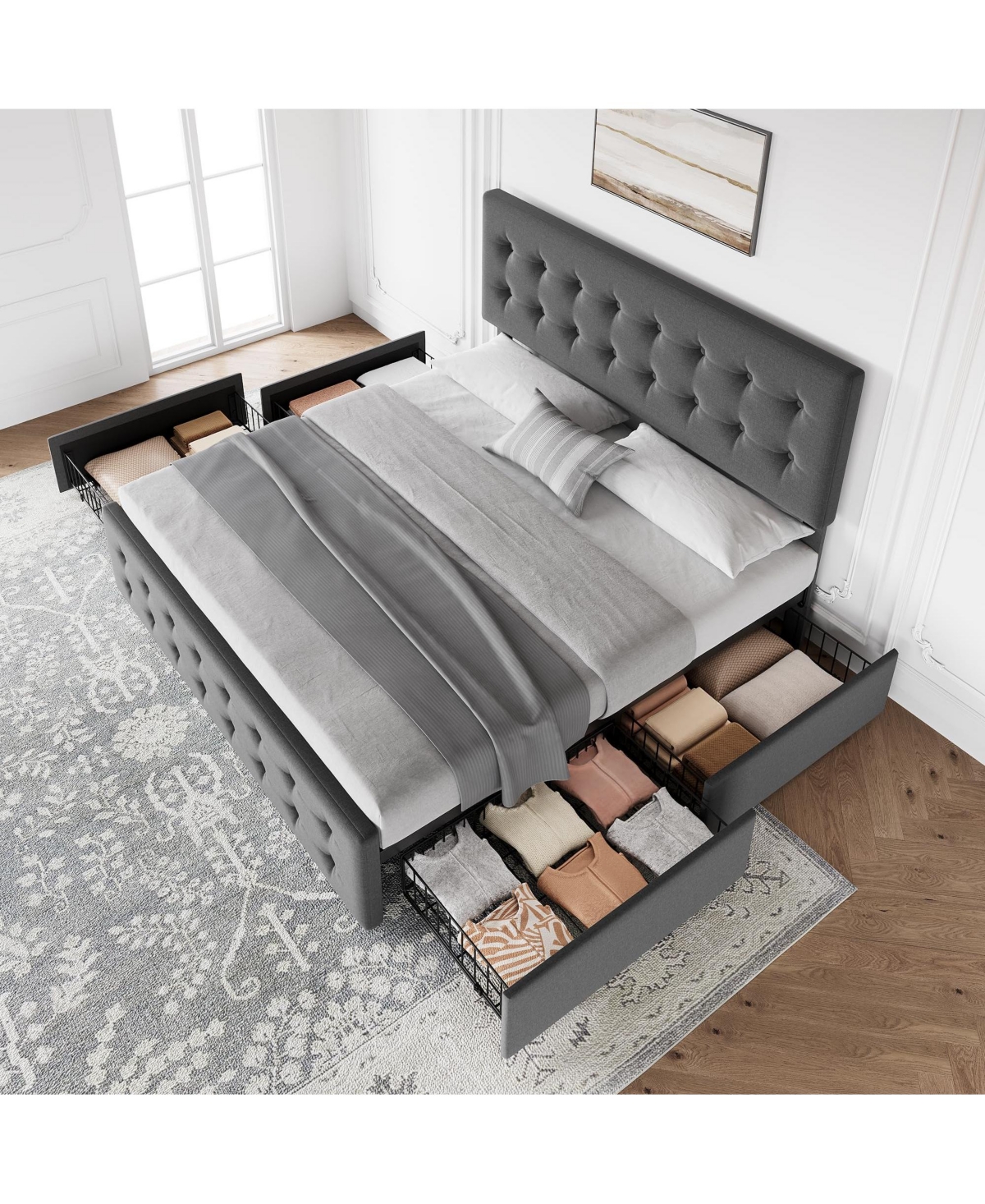 gaomon King Bed Frame with Headboard and 4 Storage Drawers