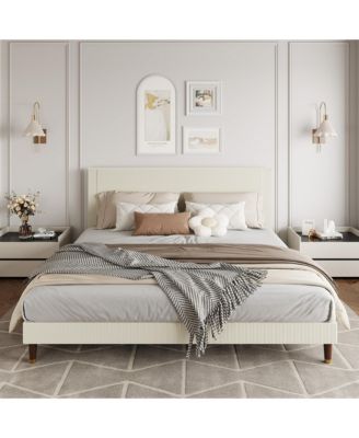 King Bed Frame Upholstered Platform Bed with Fabric Headboard, Non-Slip and Noise-Free