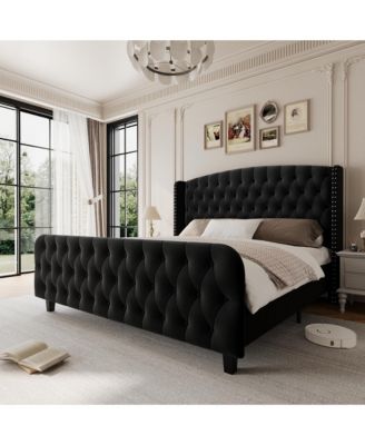 51" Tall King Size Bed Frame with Deep Button Tufted Wingback Headboard and Footboard