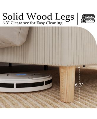 King Bed Frame, Upholstered Platform Corduroy Bed Frame with Vertical Channel Tufted Wingback Headboard