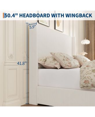 Queen Size Upholstered Platform Bed Frame with Storage Drawers, Corduroy Wingback with Tufted Headboard and Footboard