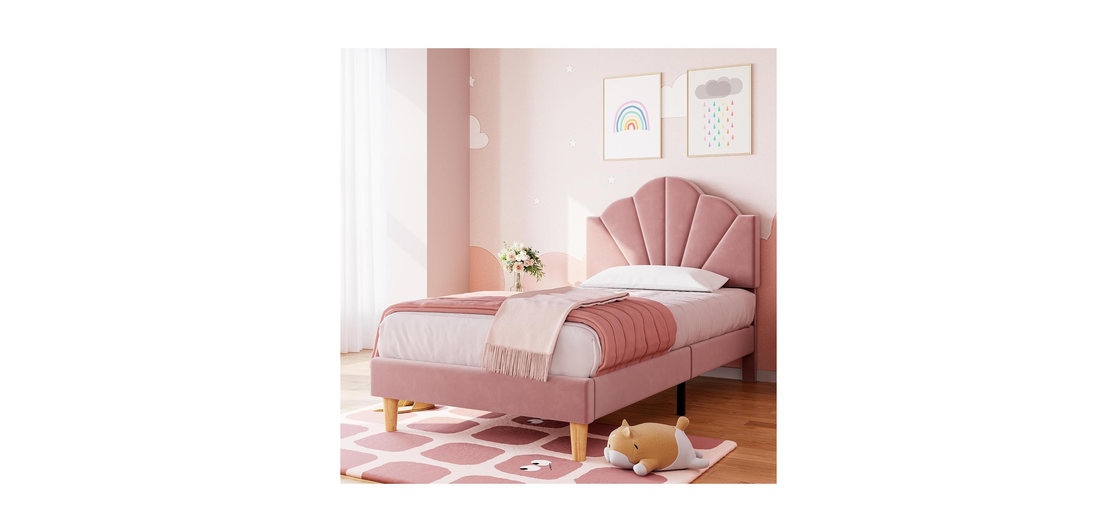 Gaomon Twin Xl Velvet Platform Bed – Upholstered Adjustable Headboard, Wooden Slats, Heavy Duty, Easy Assembly
