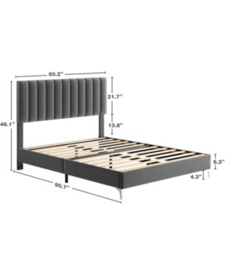 Queen Velvet Adjustable Platform Bed with Headboard, Strong Wooden Slats, Noise-Free, Easy Assembly, No Box Spring Needed