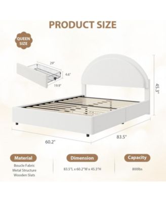 Bed Frame with Storage Drawers, Upholstered Boucle Platform Bed, Round Headboard, Heavy-Duty & Noise-Free, No Box Spring Needed