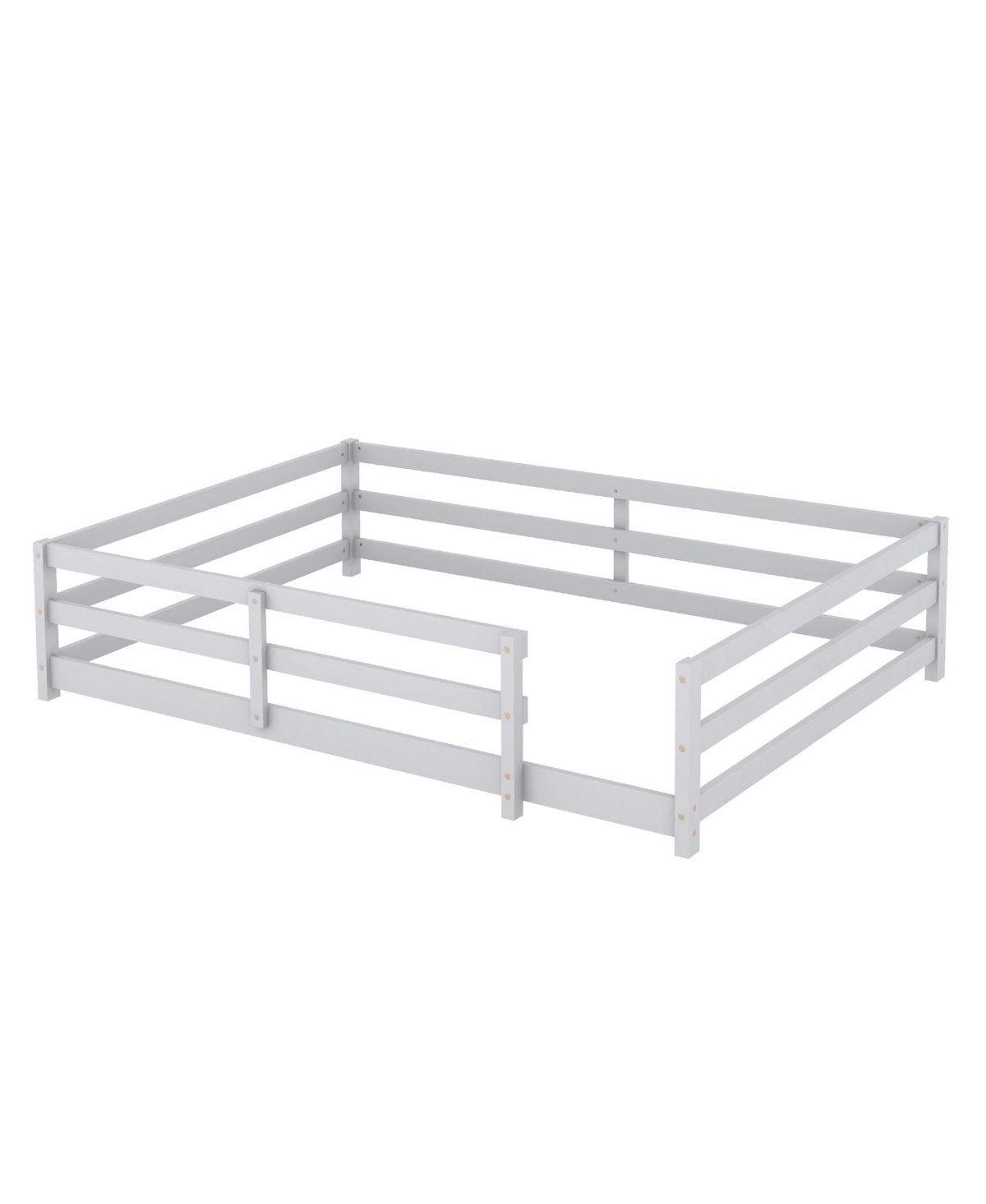 Cesicia Grey Wood Full Size Kids Floor Bed Kids Montessori Floor Bed with Fence for Girls, Boys