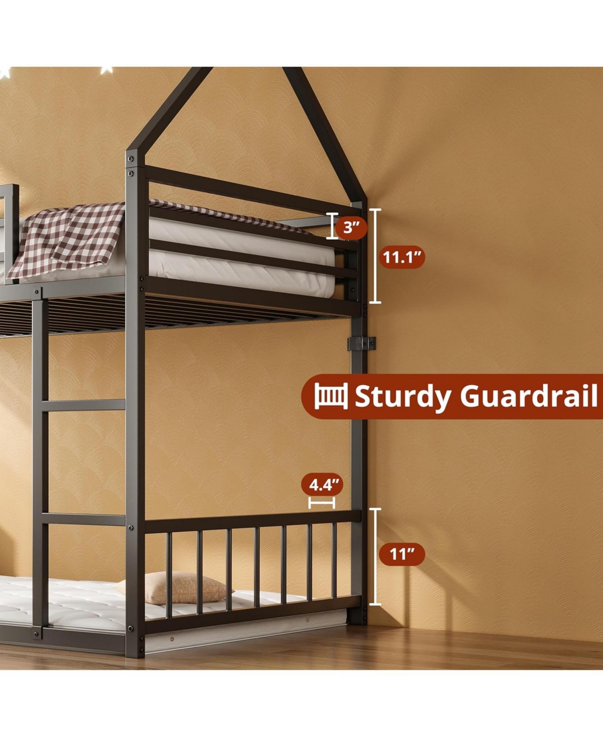 Bunk Bed Twin Xl Over Twin Xl with Ladder and Guardrail, Space Saving, No Box Spring Needed, Black