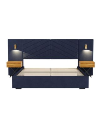 Royal Blue Velvet Wingback Bed Frame - Queen Size