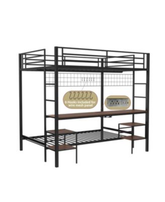 Streamdale Ethan Full Over Twin Bunk Bed with Desk, Charging Station & Storage, Black/Cinnamon Oak