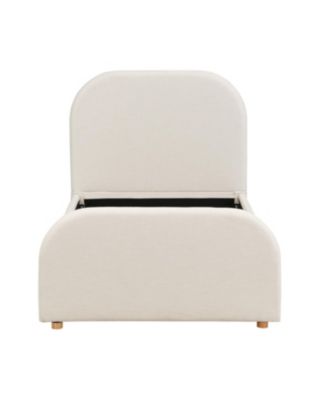Twin Size Linen Upholstered Curved Headboard Bed Frame, Beige