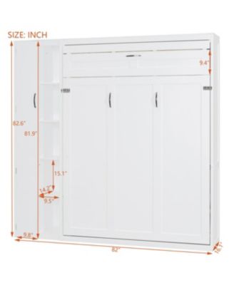  Queen Size Murphy Bed Wall Bed with Shelves, Wardrobe and LED