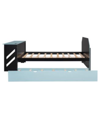 Streamdale Full Size Wood Daybed with Twin Size Trundle, Desk and USB, Cloud Blue