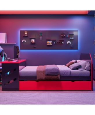 Streamdale Full Size Wood Daybed with Twin Size Trundle, Desk and USB, Cloud Blue