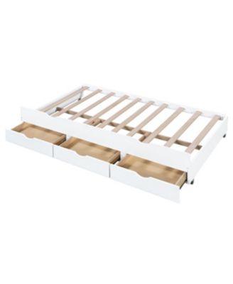 Streamdale Twin Wooden LED Platform Bed with Trundle, Storage Headboard & Drawers, White