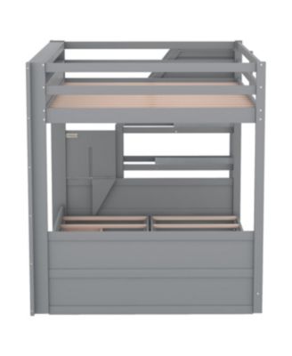 Streamdale Wood Convertible Bunk Bed w/ Storage Stairs & 3 Drawers, Gray