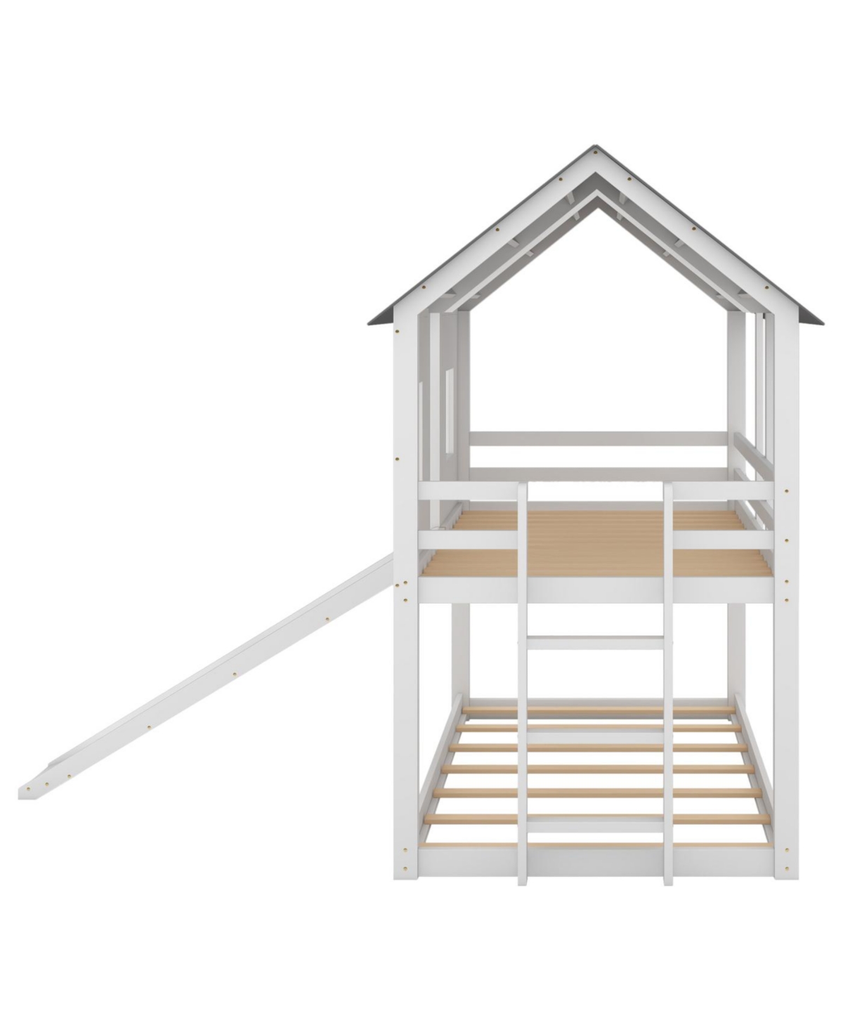 Streamdale Furniture Twin over Twin House Bunk Bed with Slide and Windows