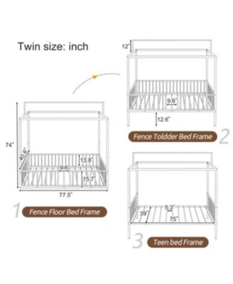 Streamdale Montessori 3-in-1 Convertible Metal Toddler Bed with Canopy, Twin, Black