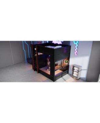 Wood Gaming Bunk Bed with Desk, Storage, LED & Charging Station