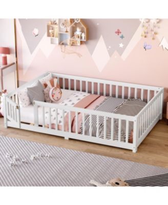 Full Size Pine wood, Plywood Guardrails and Door for Kids Floor Bed