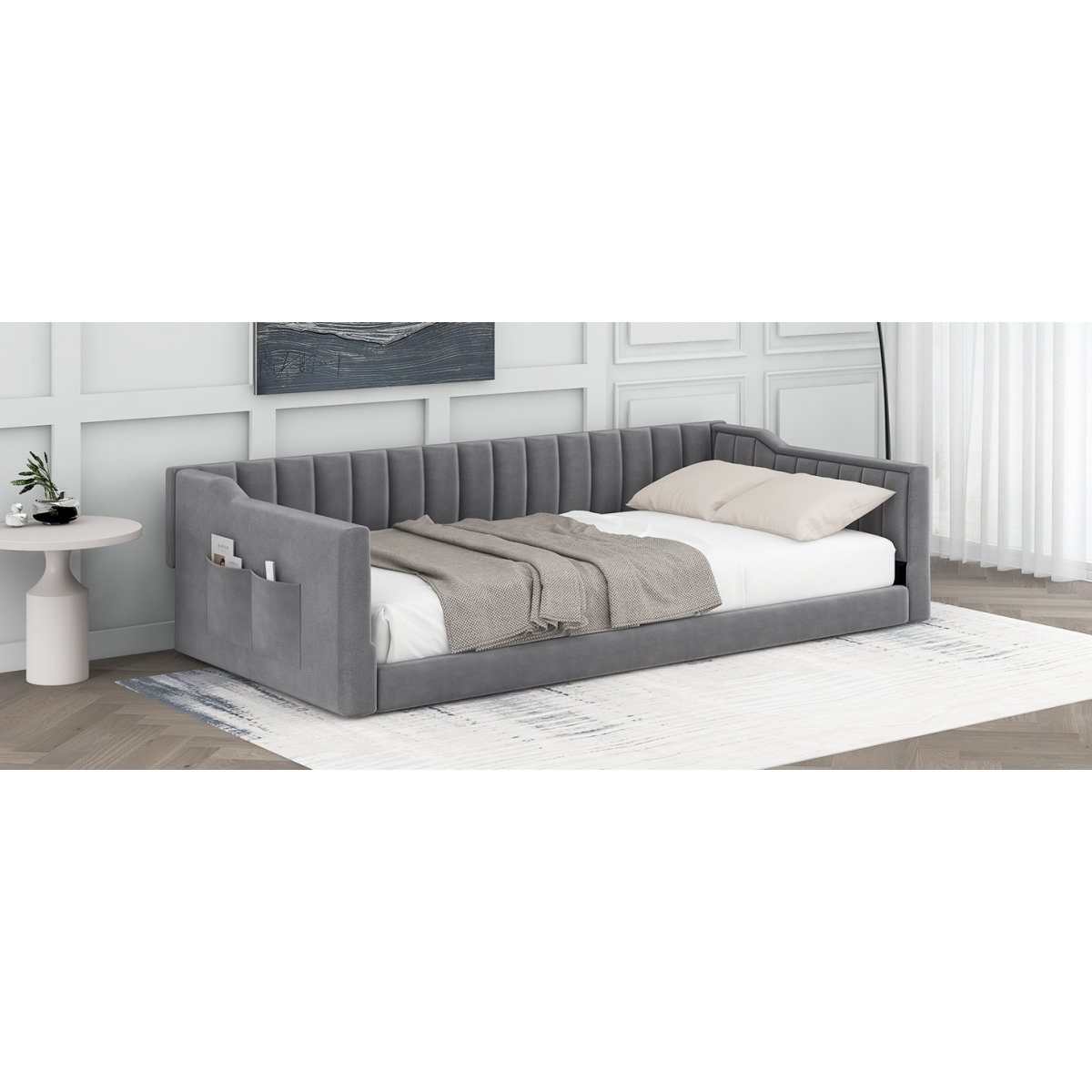 Streamdale Furniture Streamdale Twin Xl Size Upholstery Daybed and Side Storage pocket,Gray