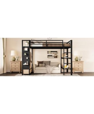 Streamdale Metal Loft Bed with Wardrobe and Shelves, Black