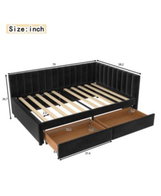 Upholstered Daybed with Storage Drawers & L-Shaped Headboard